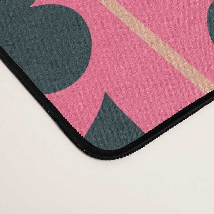 Eclectic Floral Jonnty Flowers and Stripes Pattern in Rich Pink and Dark Blue Desk Mat Gallery Image 4