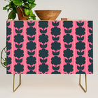 Eclectic Floral Jonnty Flowers and Stripes Pattern in Rich Pink and Dark Blue Credenza Gallery Image 1