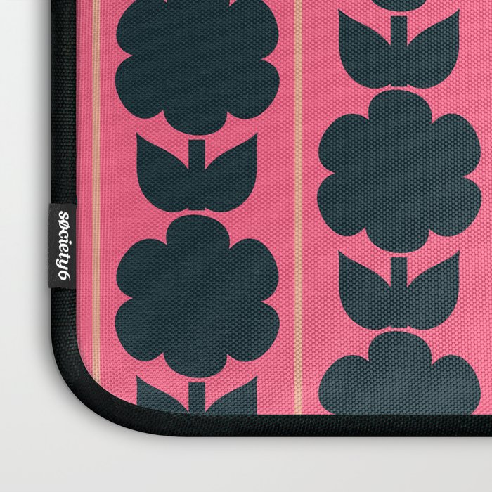 Eclectic Floral Jonnty Flowers and Stripes Pattern in Rich Pink and Dark Blue Laptop Sleeve Gallery Image 3