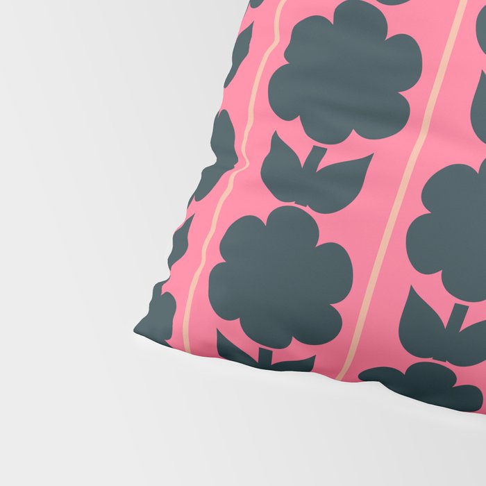 Eclectic Floral Jonnty Flowers and Stripes Pattern in Rich Pink and Dark Blue Pillow Sham Gallery Image 4