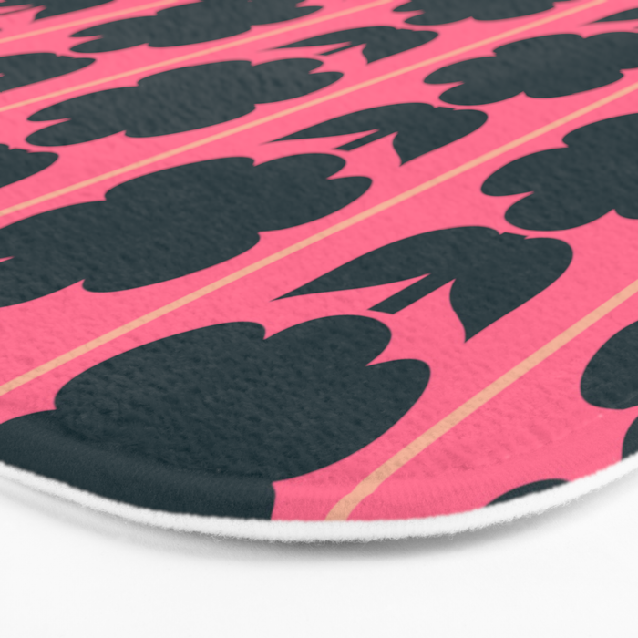 Eclectic Floral Jonnty Flowers and Stripes Pattern in Rich Pink and Dark Blue Bath Mat Gallery Image 3