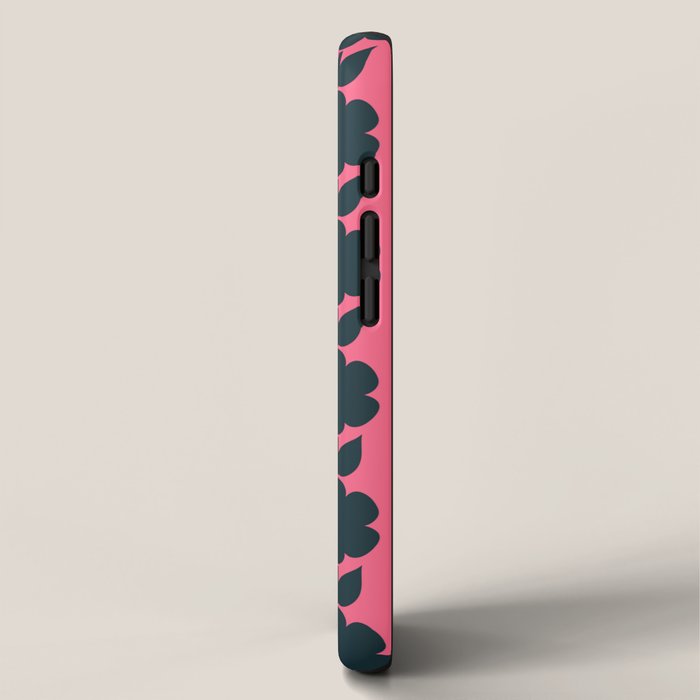 Eclectic Floral Jonnty Flowers and Stripes Pattern in Rich Pink and Dark Blue iPhone Case Gallery Image 2