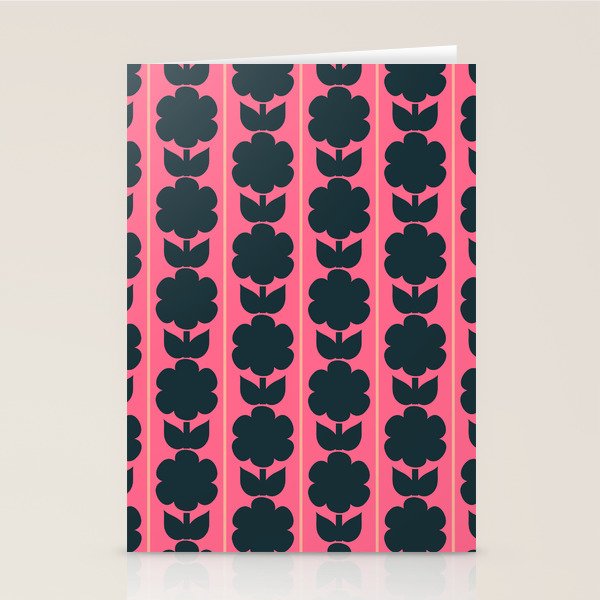 Eclectic Floral Jonnty Flowers and Stripes Pattern in Rich Pink and Dark Blue Stationery Card Gallery Image 2