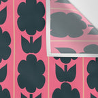 Eclectic Floral Jonnty Flowers and Stripes Pattern in Rich Pink and Dark Blue Wall Tapestry Gallery Image 3