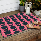 Eclectic Floral Jonnty Flowers and Stripes Pattern in Rich Pink and Dark Blue Outdoor Rug Gallery Image 2