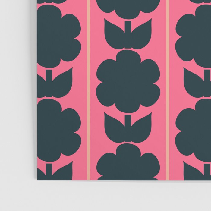 Eclectic Floral Jonnty Flowers and Stripes Pattern in Rich Pink and Dark Blue Poster Gallery Image 3