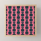 Eclectic Floral Jonnty Flowers and Stripes Pattern in Rich Pink and Dark Blue Mini Art Print Gallery Image 1