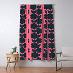 Eclectic Floral Jonnty Flowers and Stripes Pattern in Rich Pink and Dark Blue Window Curtain Gallery Image 5