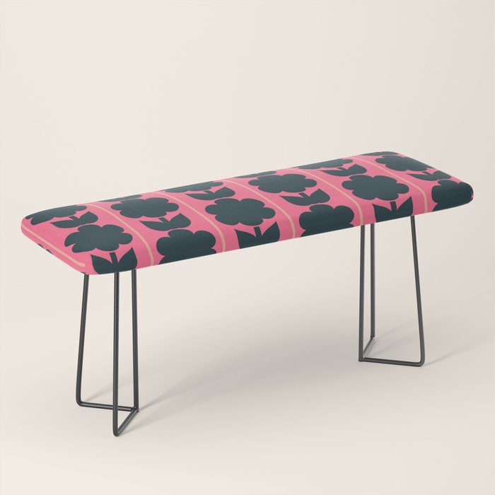 Eclectic Floral Jonnty Flowers and Stripes Pattern in Rich Pink and Dark Blue Bench Gallery Image 1