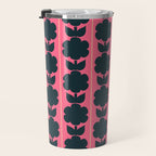 Eclectic Floral Jonnty Flowers and Stripes Pattern in Rich Pink and Dark Blue Travel Mug Gallery Image 3
