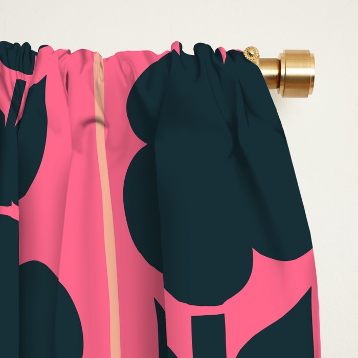 Eclectic Floral Jonnty Flowers and Stripes Pattern in Rich Pink and Dark Blue Window Curtain Gallery Image 2