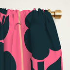 Eclectic Floral Jonnty Flowers and Stripes Pattern in Rich Pink and Dark Blue Window Curtain Gallery Image 2