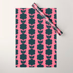 Eclectic Floral Jonnty Flowers and Stripes Pattern in Rich Pink and Dark Blue Wrapping Paper Gallery Image 1