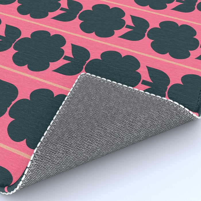 Eclectic Floral Jonnty Flowers and Stripes Pattern in Rich Pink and Dark Blue Rug Gallery Image 4