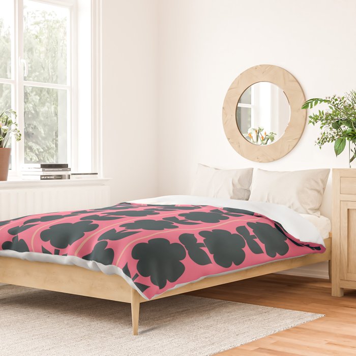 Eclectic Floral Jonnty Flowers and Stripes Pattern in Rich Pink and Dark Blue Duvet Cover Gallery Image 2