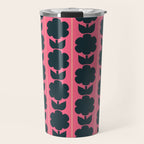 Eclectic Floral Jonnty Flowers and Stripes Pattern in Rich Pink and Dark Blue Travel Mug Gallery Image 1