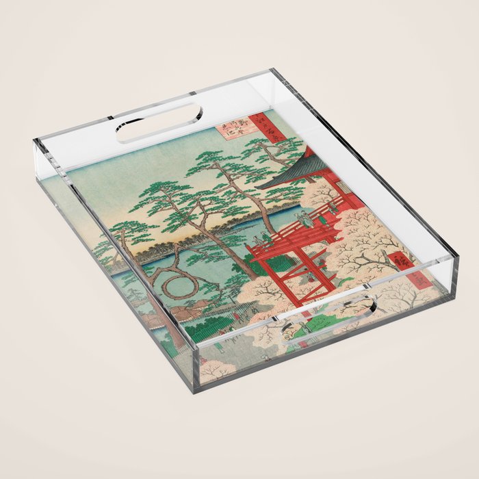 Spring Blossoms and Pond Ukiyo-e Japanese Art Acrylic Tray Gallery Image 1