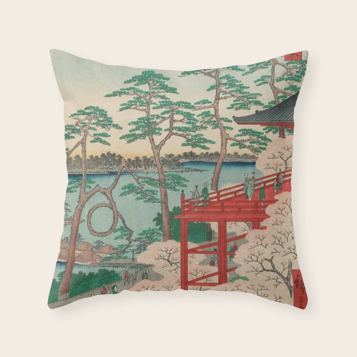 Spring Blossoms and Pond Ukiyo-e Japanese Art Throw Pillow Gallery Image 6