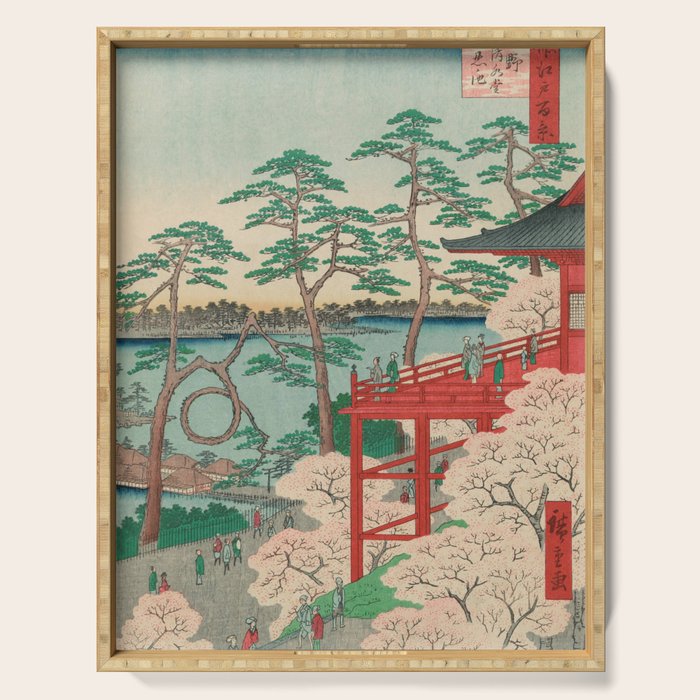 Spring Blossoms and Pond Ukiyo-e Japanese Art Serving Tray Gallery Image 1
