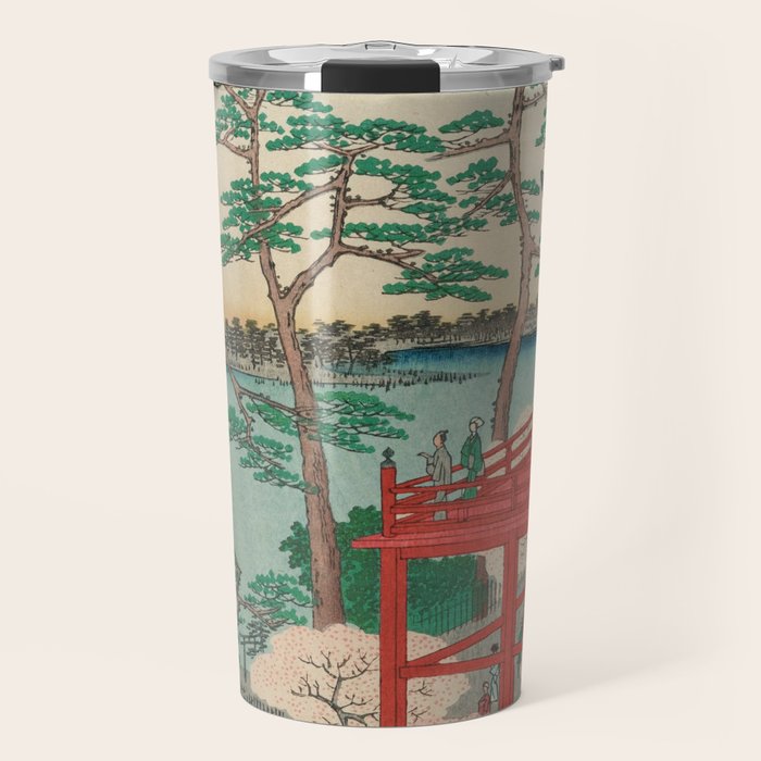 Spring Blossoms and Pond Ukiyo-e Japanese Art Travel Mug Gallery Image 1