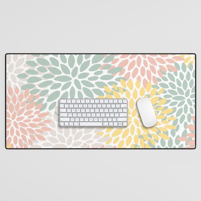 Festive, Abstract, Floral Prints, Coral, Green, Yellow Desk Mat Gallery Image 1