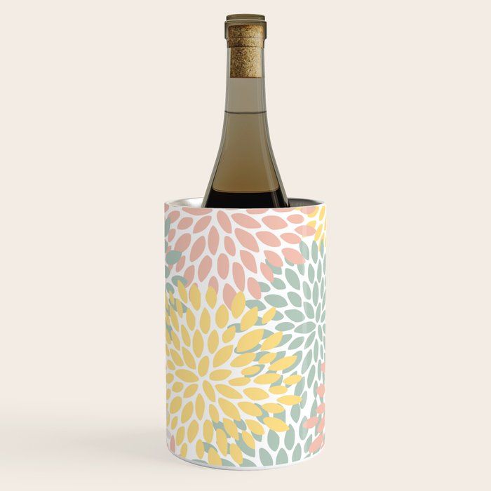 Festive, Abstract, Floral Prints, Coral, Green, Yellow Wine Chiller Gallery Image 3