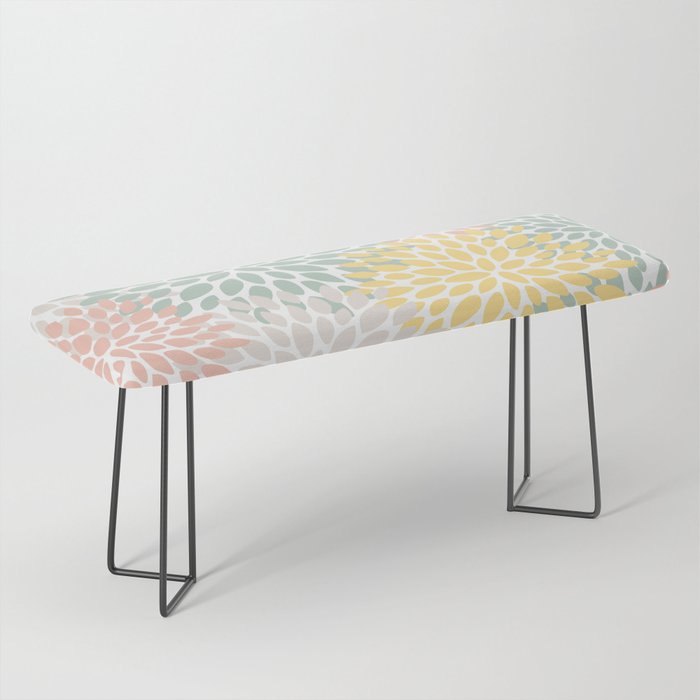 Festive, Abstract, Floral Prints, Coral, Green, Yellow Bench Gallery Image 1