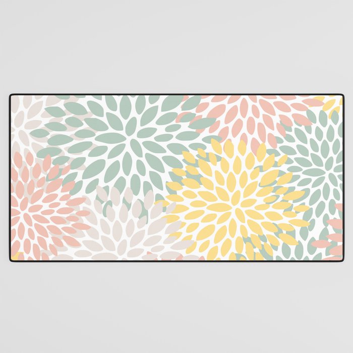 Festive, Abstract, Floral Prints, Coral, Green, Yellow Desk Mat Gallery Image 3