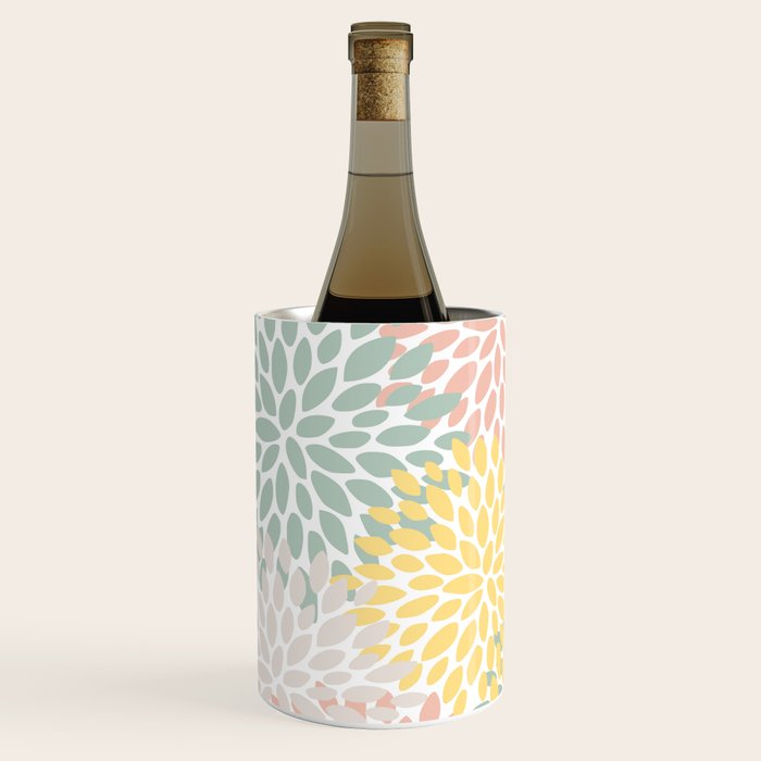 Festive, Abstract, Floral Prints, Coral, Green, Yellow Wine Chiller Gallery Image 1