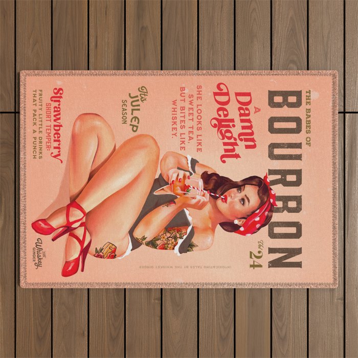 The Babes Of Bourbon Vol. 24: A Damn Delight. Vintage Pin Up Girl & Cocktail Art Outdoor Rug Gallery Image 1