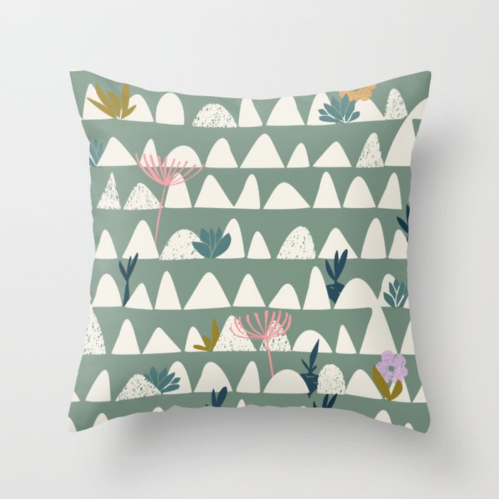 Farmland pattern sage green Throw Pillow Gallery Image 6