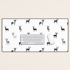 Black and white deer animal art pattern Desk Mat Gallery Image 1