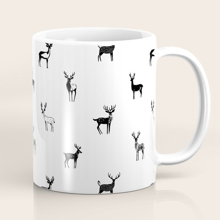 Black and white deer animal art pattern Coffee Mug Gallery Image 1