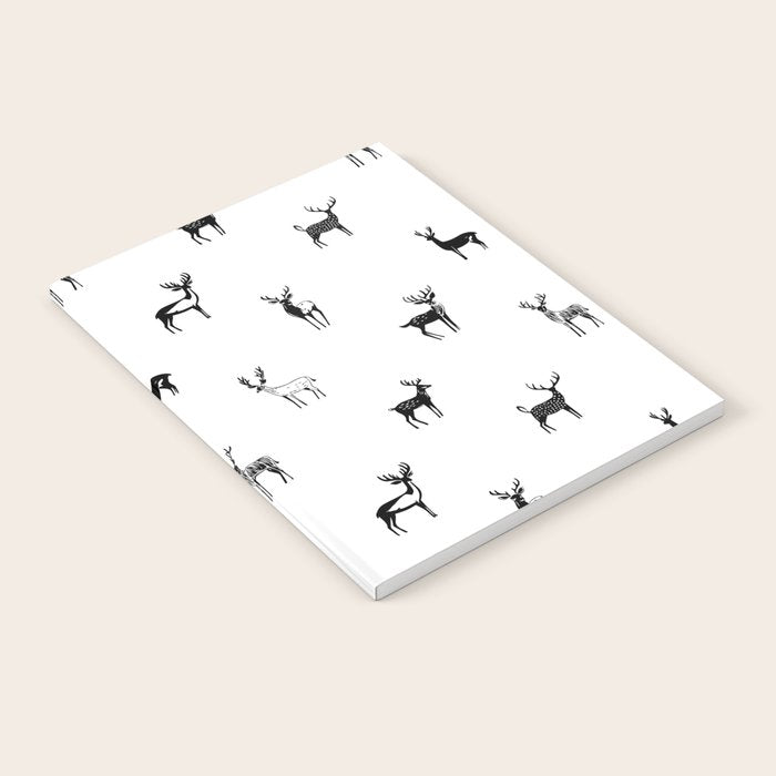 Black and white deer animal art pattern Notebook Gallery Image 2