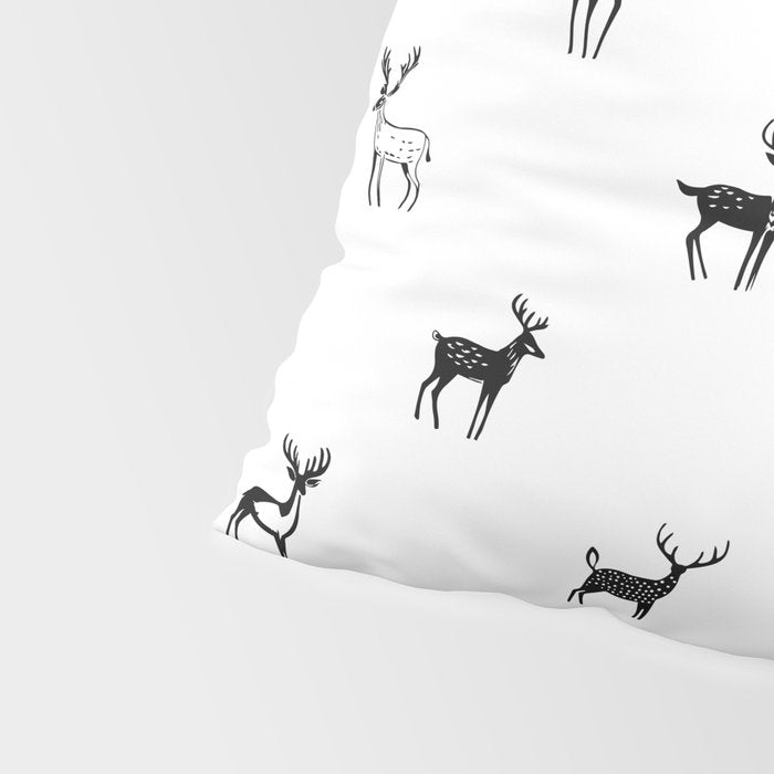 Black and white deer animal art pattern Pillow Sham Gallery Image 4
