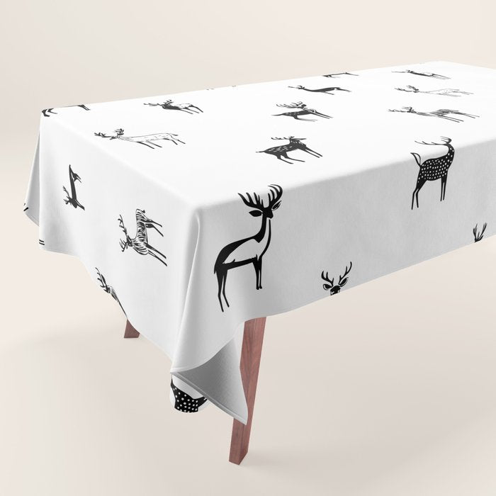 Black and white deer animal art pattern Tablecloth Gallery Image 1