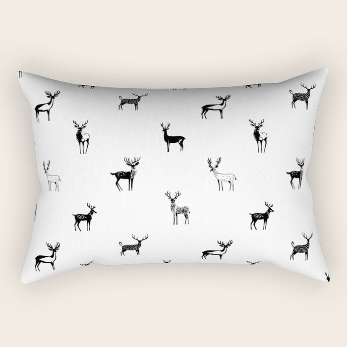 Black and white deer animal art pattern Rectangular Pillow Gallery Image 2
