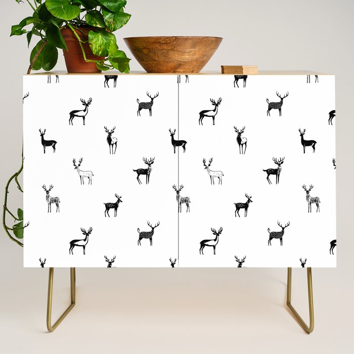 Black and white deer animal art pattern Credenza Gallery Image 1