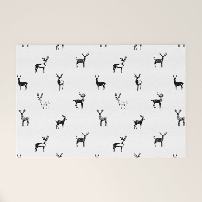 Black and white deer animal art pattern Welcome Mat Gallery Image 1