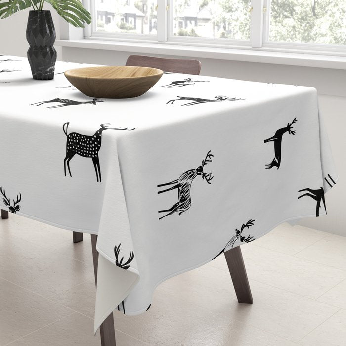 Black and white deer animal art pattern Tablecloth Gallery Image 3