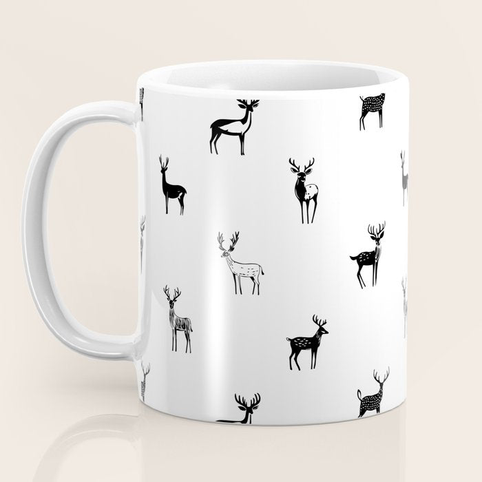 Black and white deer animal art pattern Coffee Mug Gallery Image 3