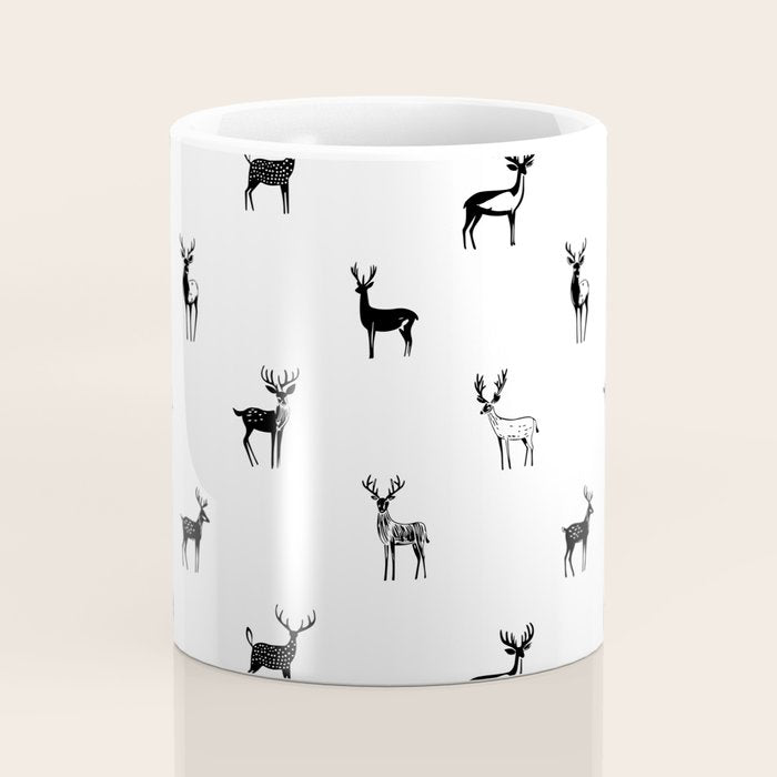 Black and white deer animal art pattern Coffee Mug Gallery Image 4