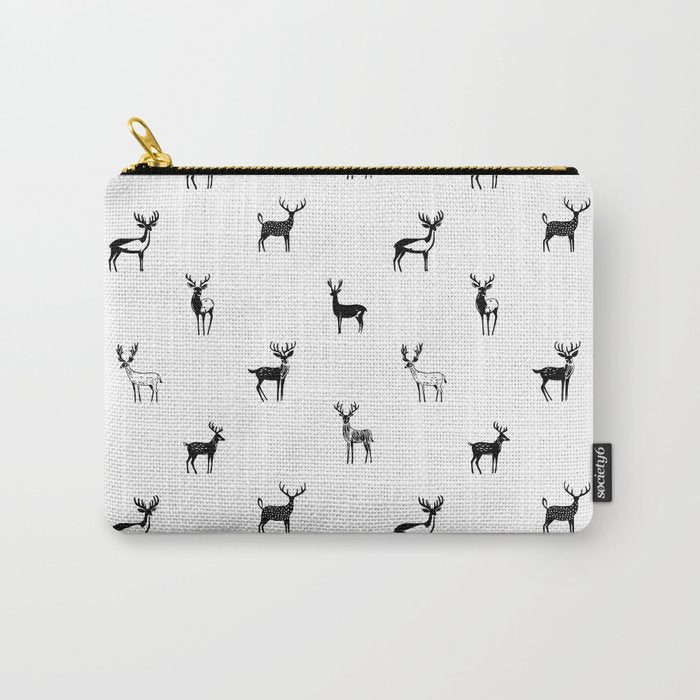 Black and white deer animal art pattern Carry All Pouch Gallery Image 1