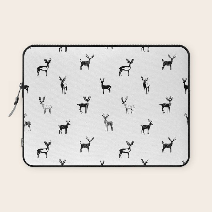 Black and white deer animal art pattern Laptop Sleeve Gallery Image 1