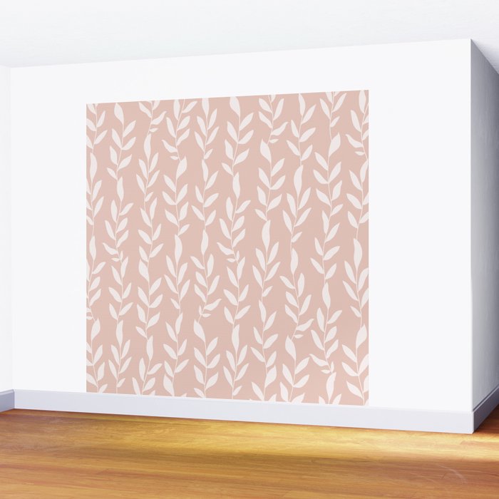 Blush Pink Minimal Plants Pattern Wall Mural Gallery Image 2