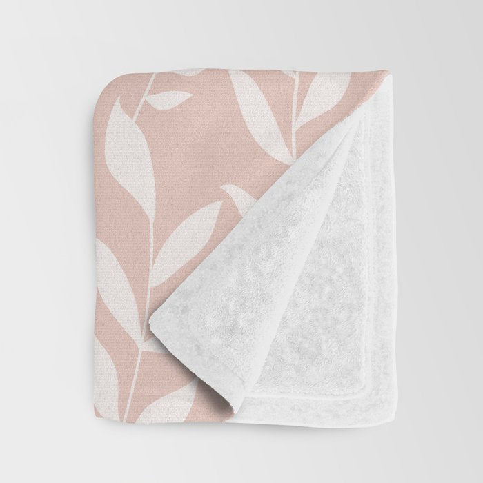 Blush Pink Minimal Plants Pattern Throw Blanket Gallery Image 3
