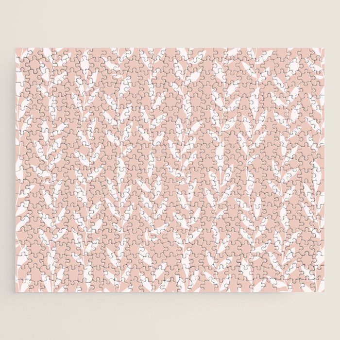 Blush Pink Minimal Plants Pattern Jigsaw Puzzle Gallery Image 1