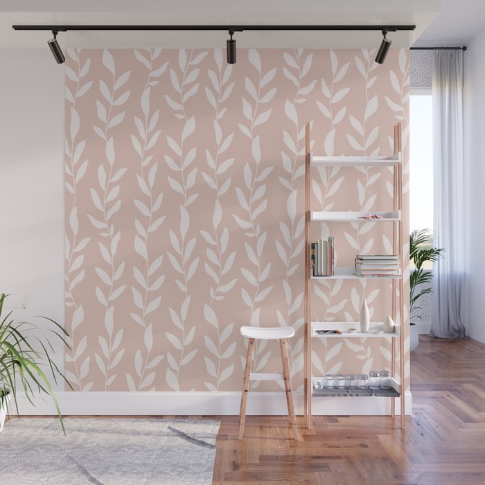 Blush Pink Minimal Plants Pattern Wall Mural Gallery Image 1