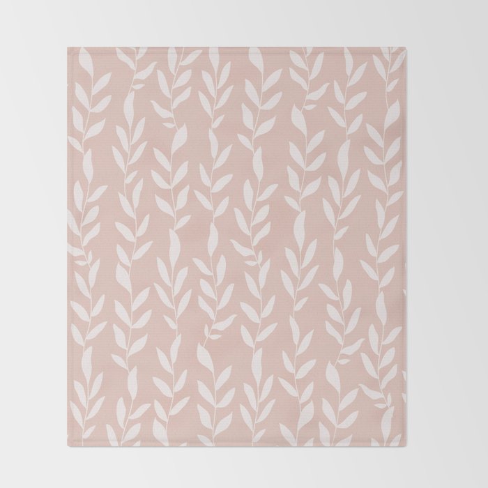 Blush Pink Minimal Plants Pattern Throw Blanket Gallery Image 2