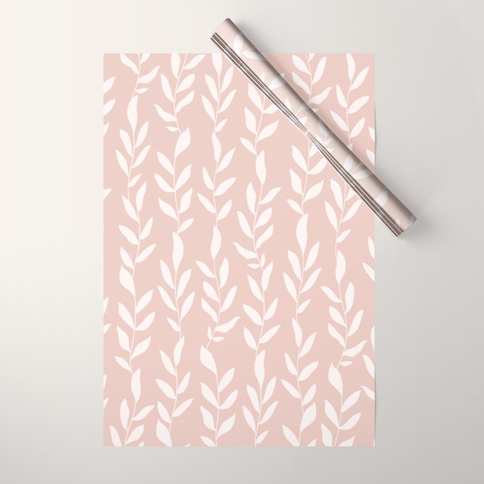 Blush Pink Minimal Plants Pattern Wrapping Paper Gallery Image 1
